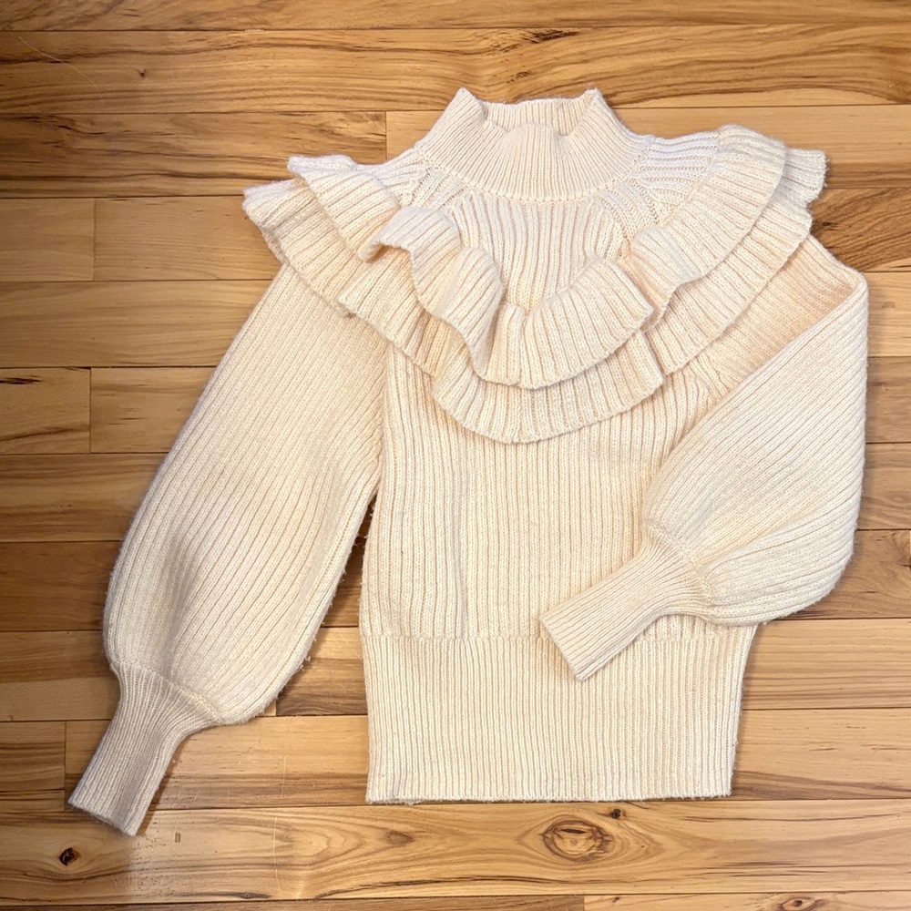 Elegant Cream Ruffled Women's Sweater